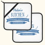 Set de 2 agarraderas personalizadas con nombre y texto para cocinero, amante de la repostería y jefe de cocina.