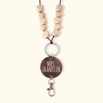Personalized Boho Beaded Lanyard ID Badge Reel with Wood Name Disc Back to School Appreciation Gift for Teacher