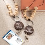 Personalized Boho Beaded Lanyard ID Badge Reel with Wood Name Disc Back to School Appreciation Gift for Teacher