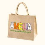Sac en Toile de Jute Motif Lapin Style Pâques Sac Personnalisé avec Nom Cadeau Anniversaire Pâques pour Enfant