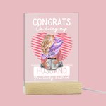 Personalized Congrats On Being My Husband Acrylic Night Light Plaque with Line Heart Pattern Desk Decoration Valentine's Day Gift for Couples