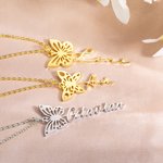 Personalisierte zierliche hohle Geburt Schmetterling Halskette mit Namen Geburtstag Geschenk für sie