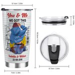 Bicchiere in acciaio inox da 20 oz con nomi e parole d'amore personalizzato per San Valentino, regalo di anniversario per una coppia.