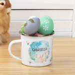 Personalisierte Emaille-Tasse 325 ml mit Aquarell Osterhasen und Namen Frohe Ostern Emaille-Becher Geschenk für Kinder