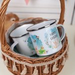 Personalisierte Emaille-Tasse 325 ml mit Aquarell Osterhasen und Namen Frohe Ostern Emaille-Becher Geschenk für Kinder