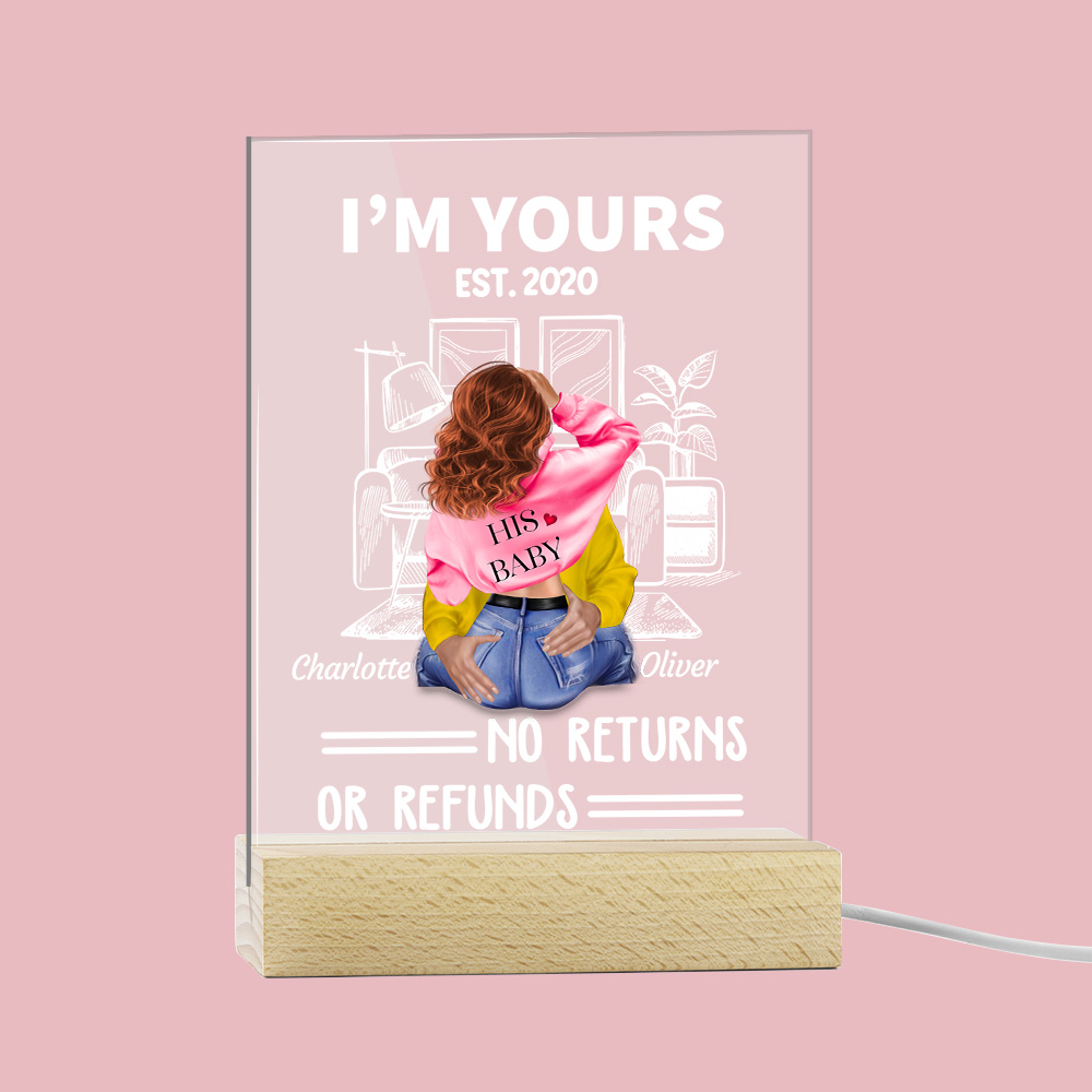 Luce notturna a LED con base in legno per San Valentino, regalo di coppia personalizzato I Am Yours, senza restituzione o rimborso