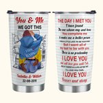 Bicchiere in acciaio inox da 20 oz con nomi e parole d'amore personalizzato per San Valentino, regalo di anniversario per una coppia.