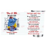 Bicchiere in acciaio inox da 20 oz con nomi e parole d'amore personalizzato per San Valentino, regalo di anniversario per una coppia.