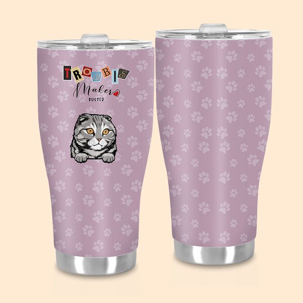 Personalizzato Trouble Maker Paw Print 30oz Food Grade Curved Tumbler Birthday Gift for Dog Cat Pet Lovers