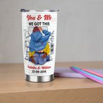 Bicchiere in acciaio inox da 20 oz con nomi e parole d'amore personalizzato per San Valentino, regalo di anniversario per una coppia.