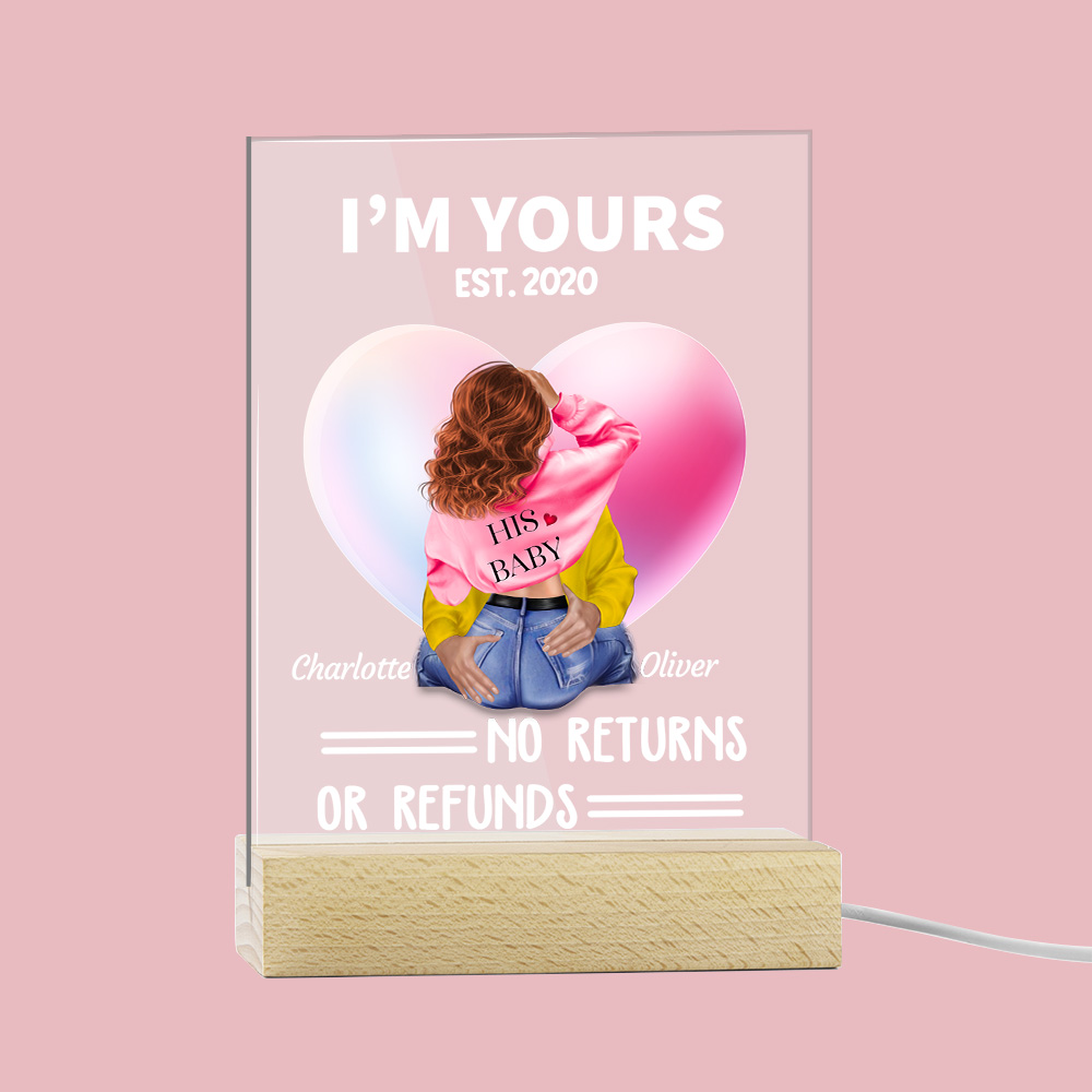 Luce notturna a LED personalizzata senza restituzioni né rimborsi con base in legno Regalo di San Valentino per la coppia