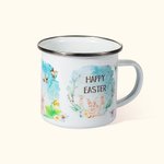 Personalisierte Emaille-Tasse 325 ml mit Aquarell Osterhasen und Namen Frohe Ostern Emaille-Becher Geschenk für Kinder