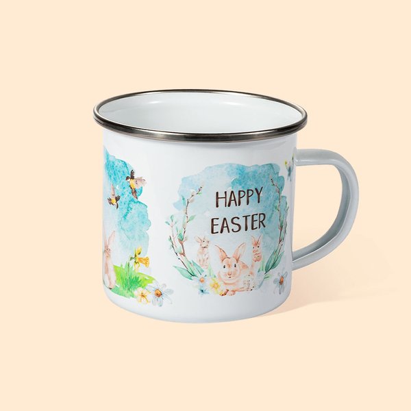 Mug en Enduit d'Émail Motif Lapin Aquarelle Tasse Personnalisée avec Nom Cadeau de Pâques pour Enfant