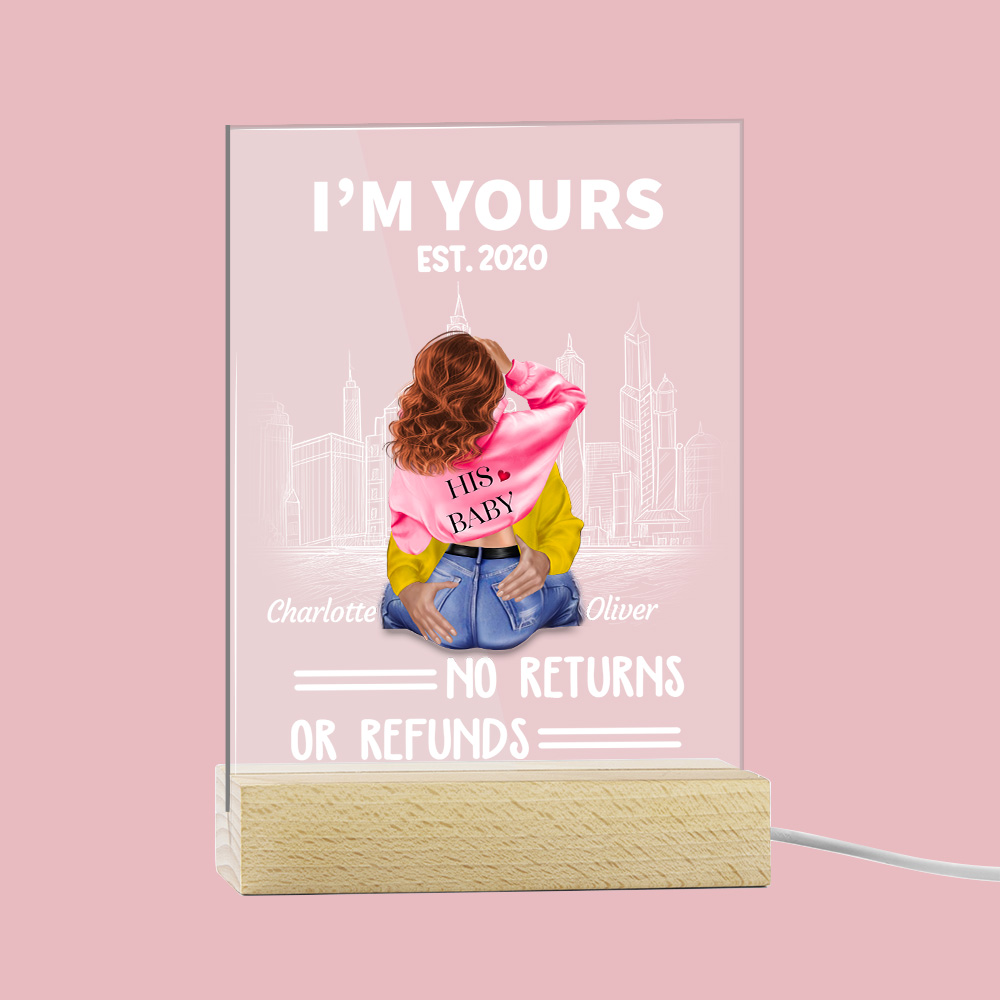 Luce notturna a LED della città personalizzata con base in legno Sono tua Non si accettano resi o rimborsi Regalo di San Valentino per la coppia