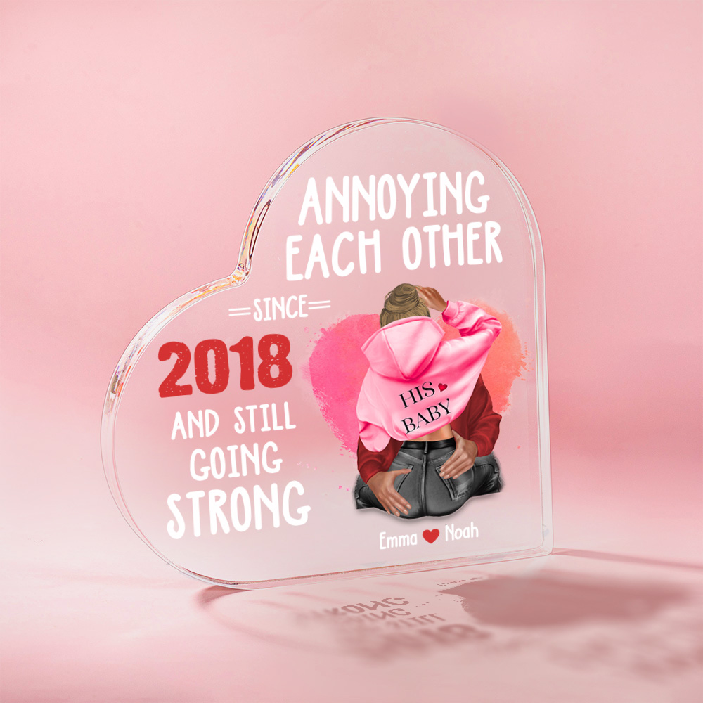 Plaque Acrylique Personnalisée Aquarelle Love Annoying Each Other for Years Heart Plaque Saint Valentin Anniversaire Cadeau pour Couple