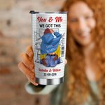 Bicchiere in acciaio inox da 20 oz con nomi e parole d'amore personalizzato per San Valentino, regalo di anniversario per una coppia.