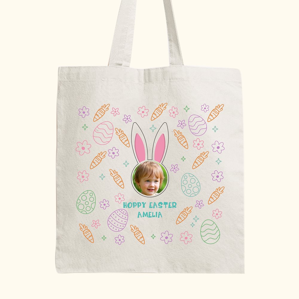 Sac à Main en Toile Motif Thème Pâques Sac Personnalisé avec Nom et Photo Cadeau Anniversaire Pâques pour Efants Famille