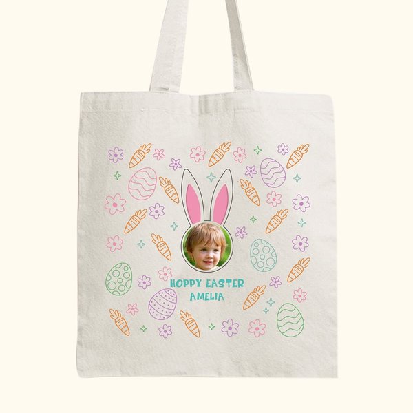 Sac à Main en Toile Motif Thème Pâques Sac Personnalisé avec Nom et Photo Cadeau Anniversaire Pâques pour Efants Famille