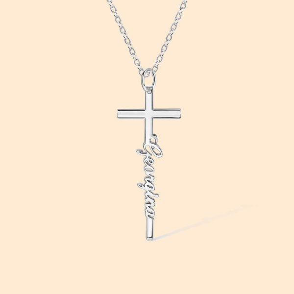 Personalisierte Kreuz Name Anhänger Halskette Religiöser Schmuck Taufe Geschenk für Damen Christian