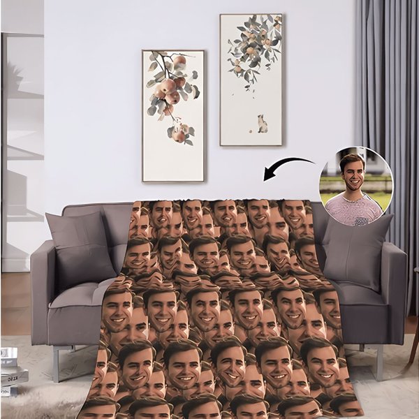 Gepersonaliseerde Gezichtsfoto Fleece Deken Grappige Avatar Woondecoratie Verjaardagscadeau voor Familie en Vrienden