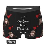 Caleçon Motif Coeur d'Amour Texte Drôle Sous-Vêtement Homme Personnalisé avec Photo de Visage Cadeau St Valentin pour Lui