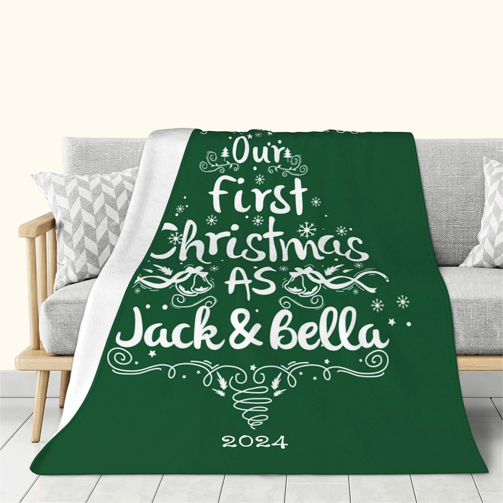 Personalized Our First Christmas Fleece Blanket Christmas Tree Design with Name Home Decor