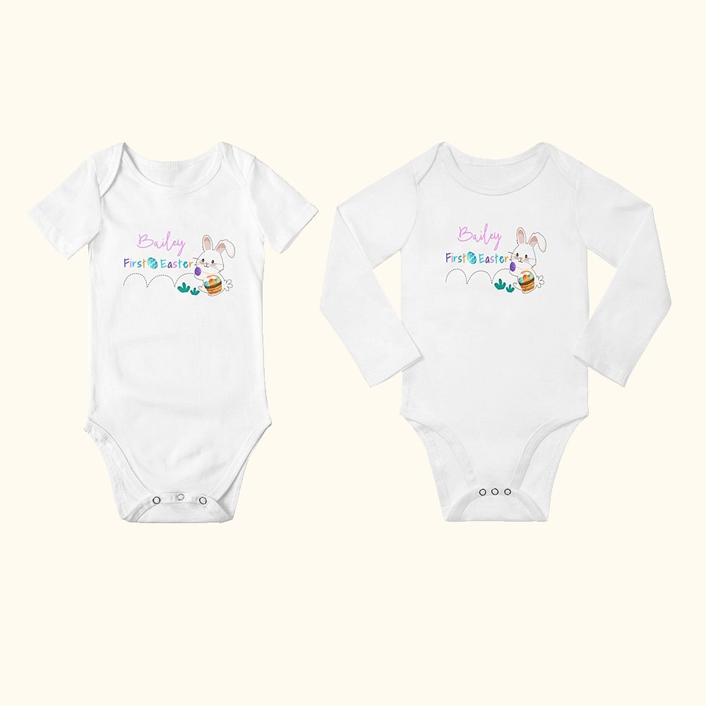 Onesie de Bébé Costume de Lapin Salopette de Première Pâques Personnalisée avec Nom de l'Enfant Cadeau de Pâques pour Nouveau-né et Nouvelle Maman