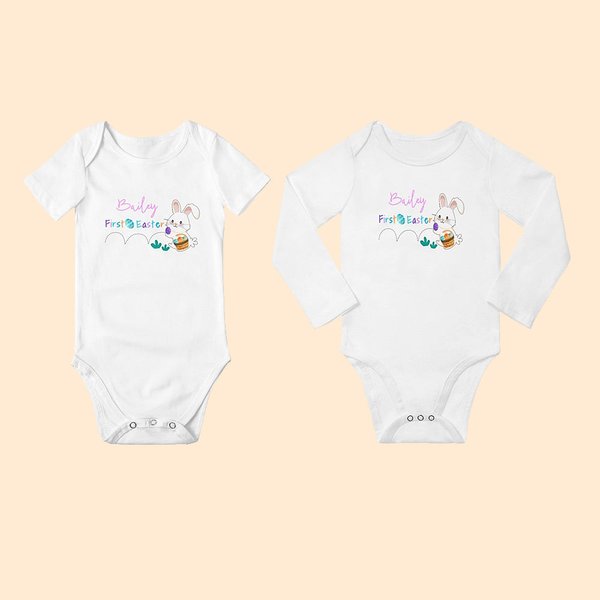 Personalizzato prima Pasqua bambino Onesie con nome Cute Bunny Holiday Costume Baby Shower regalo di Pasqua per il neonato nuovo genitore