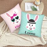 Personalized Cute Rabbit Bunny Throw Pillow Cover with Name Colorful Home Decor Easter Gift for Kid