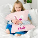 Personalized Cute Rabbit Bunny Throw Pillow Cover with Name Colorful Home Decor Easter Gift for Kid