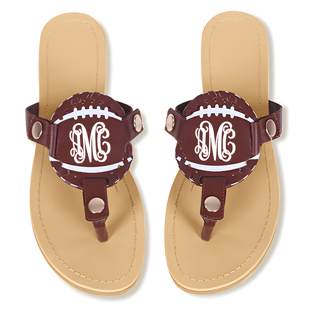 Personalized Baseball Football Softball Non-slip Flip Flops Sport Theme Women's PU Summer Sandals Gift for Ball Game Fans Beach Lovers