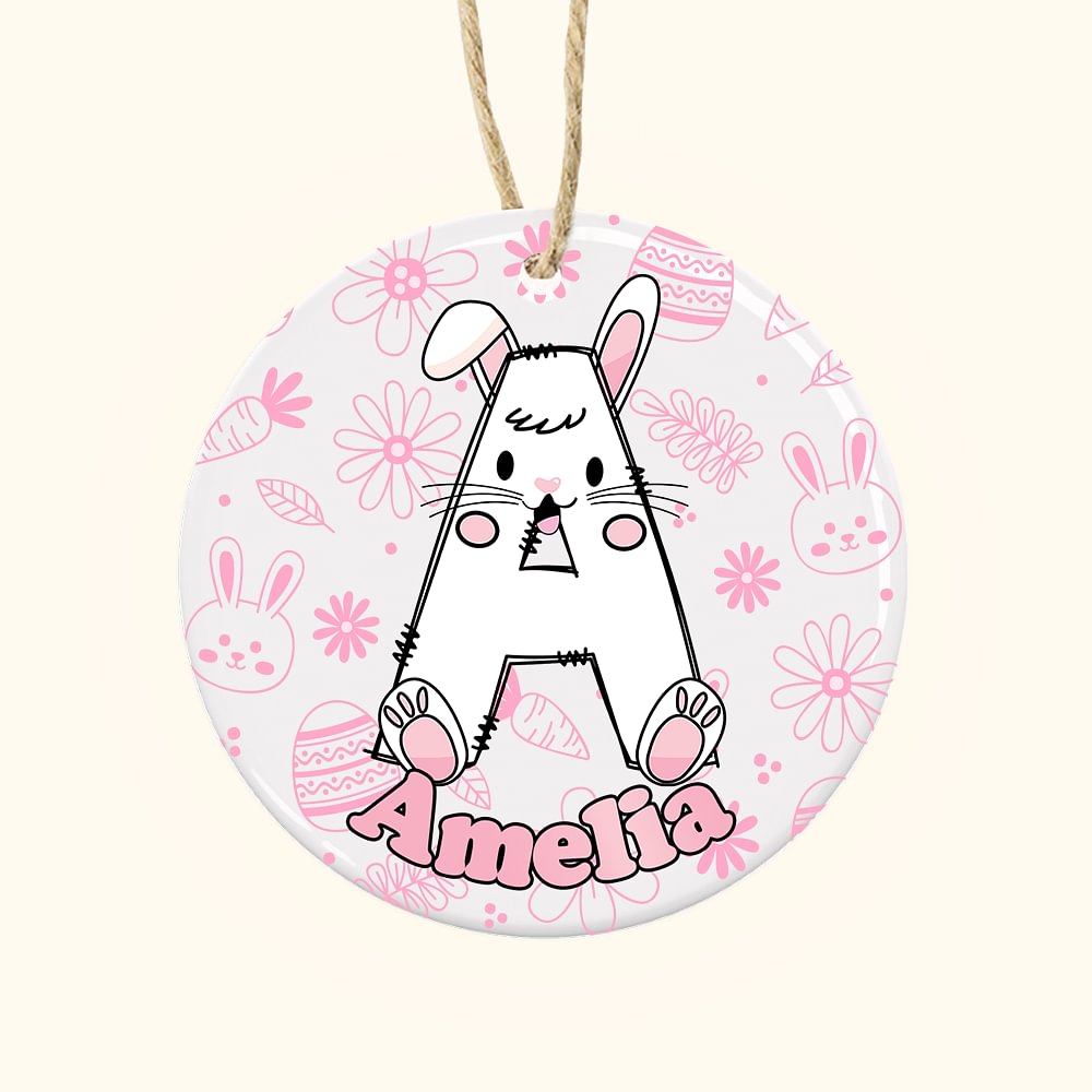 Décoration en Céramique Thème Lapin Poule Etiquette de Panier Personnalisée avec Initiales et Nom Cadeau de Pâques pour Enfants