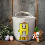 Personalisierte Bunny Chick Initial Canvas Tote Basket mit Namen Cute Ostern Urlaub Geschenk für Familie Kinder