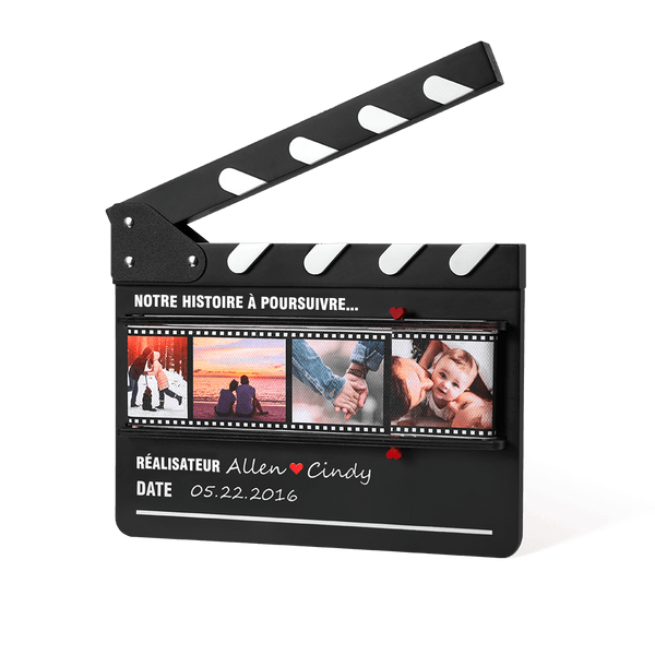 Claquette en Bois Personnalisée avec Photos Roulantes et Conception du Film Cadeau Romantique Saint-Valentin Anniversaire pour Couple
