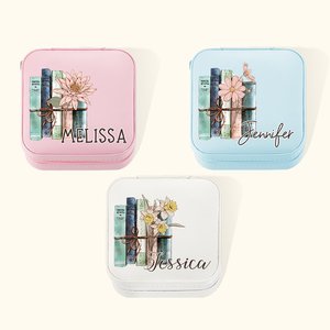 Boîte à Bijoux Personnalisée avec Nom et Fleurs de Naissance Accessoire de Voyage Cadeau Anniversaire Mariage pour Femme Amateur des Livres
