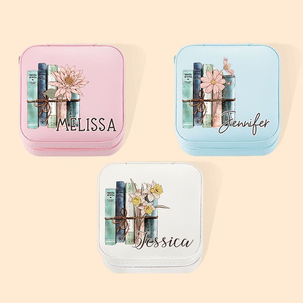 Libro Personalizado Nacimiento Flor Joyero Portátil Accesorio de Viaje Cumpleaños Regalo de Novia para Mujer Amante de los Libros