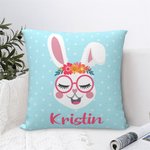 Personalized Cute Rabbit Bunny Throw Pillow Cover with Name Colorful Home Decor Easter Gift for Kid