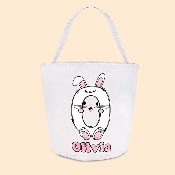 Personalisierte Bunny Chick Initial Canvas Tote Basket mit Namen Cute Ostern Urlaub Geschenk für Familie Kinder