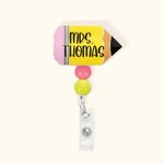 Personalized Pencil Sequin Retractable Badge Reel with Name Back to School Appreciation Gift for Teacher