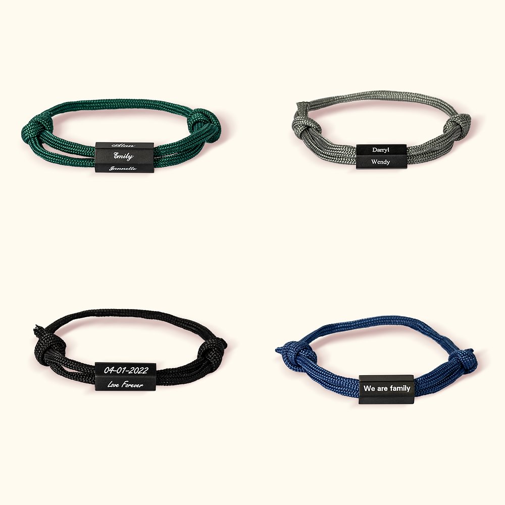 Bracelet Réglable avec Nœud de Corde Personnalisé avec Texte sur Perle de 6 Faces Bijoux Minimalistes Cadeau Anniversaire Fête des Pères pour Homme