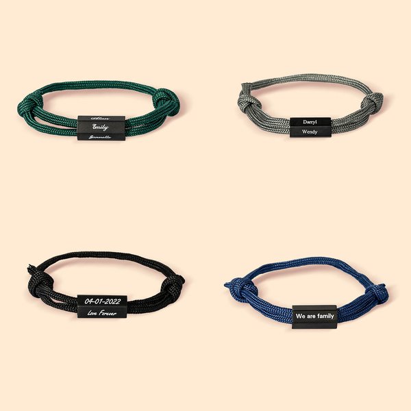Bracelet Réglable avec Nœud de Corde Personnalisé avec Texte sur Perle de 6 Faces Bijoux Minimalistes Cadeau Anniversaire Fête des Pères pour Homme