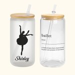 Personalisierte Tanz Ballerina Silhouette 20oz Name Glas Becher mit Bambusdeckel und Stroh Geburtstag Jahrestag Geschenk für sie