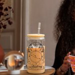 Personalisierte Zodiac Horoskop Glas Becher 20oz Floral Kaffeetasse mit Bambus Deckel und Stroh Geburtstag Geschenk für Sternzeichen Horoskop Liebhabe