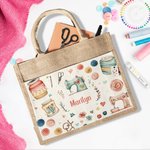 Bolsa de yute con bolsillo de lona personalizada con el tema de la costura Regalo de cumpleaños para el Día de la Madre para un amante de la costura