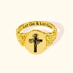 Personalizado Cruz Nacimiento Flor Ramo Signet Anillo Let Go And Let God Anillo Cristiano Joyería Grabada Bautizo Día de la Madre Regalo para Mujer