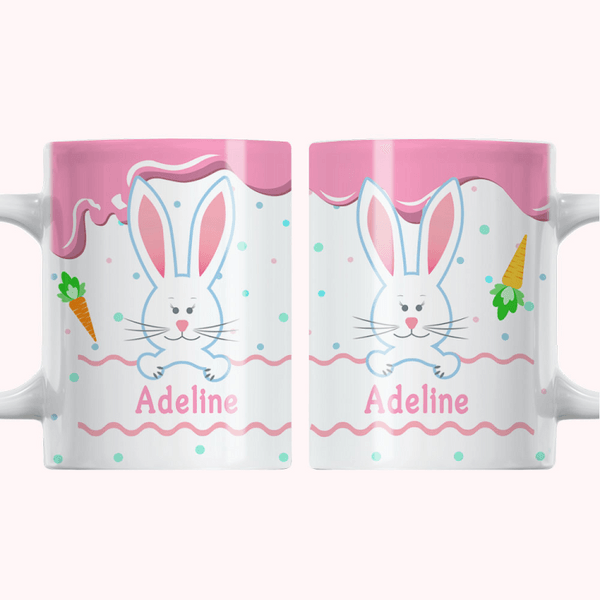 Mug Céramique Motif de Lapin Tasse Personnalisée avec Nom Cadeau de Pâques pour Enfant et Famille