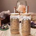 Personalisierte Zodiac Horoskop Glas Becher 20oz Floral Kaffeetasse mit Bambus Deckel und Stroh Geburtstag Geschenk für Sternzeichen Horoskop Liebhabe