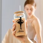 Personalisierte Tanz Ballerina Silhouette 20oz Name Glas Becher mit Bambusdeckel und Stroh Geburtstag Jahrestag Geschenk für sie