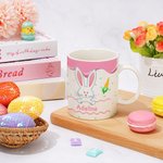 Mug Céramique Motif de Lapin Tasse Personnalisée avec Nom Cadeau de Pâques pour Enfant et Famille