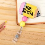 Personalized Pencil Sequin Retractable Badge Reel with Name Back to School Appreciation Gift for Teacher